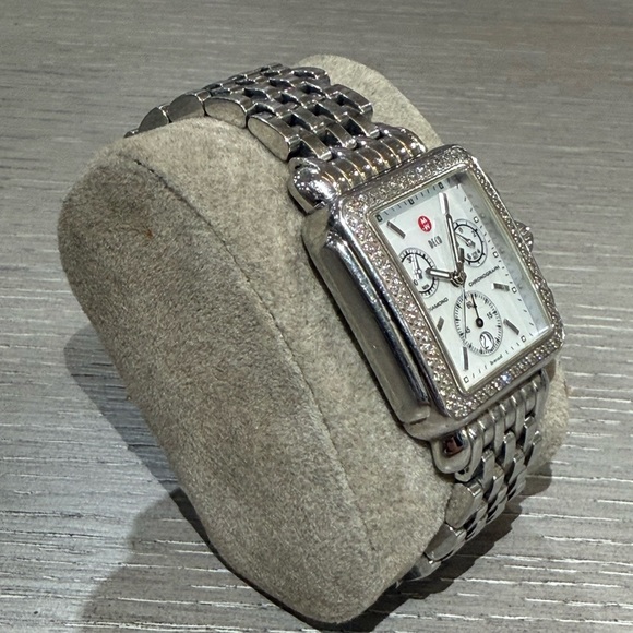 Michele Silver Diamond Chronograph Watch